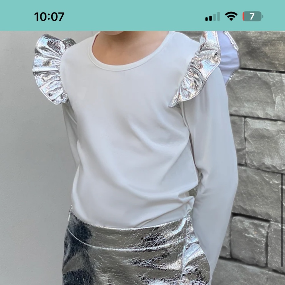 Little Olin White Top with Silver Ruffle